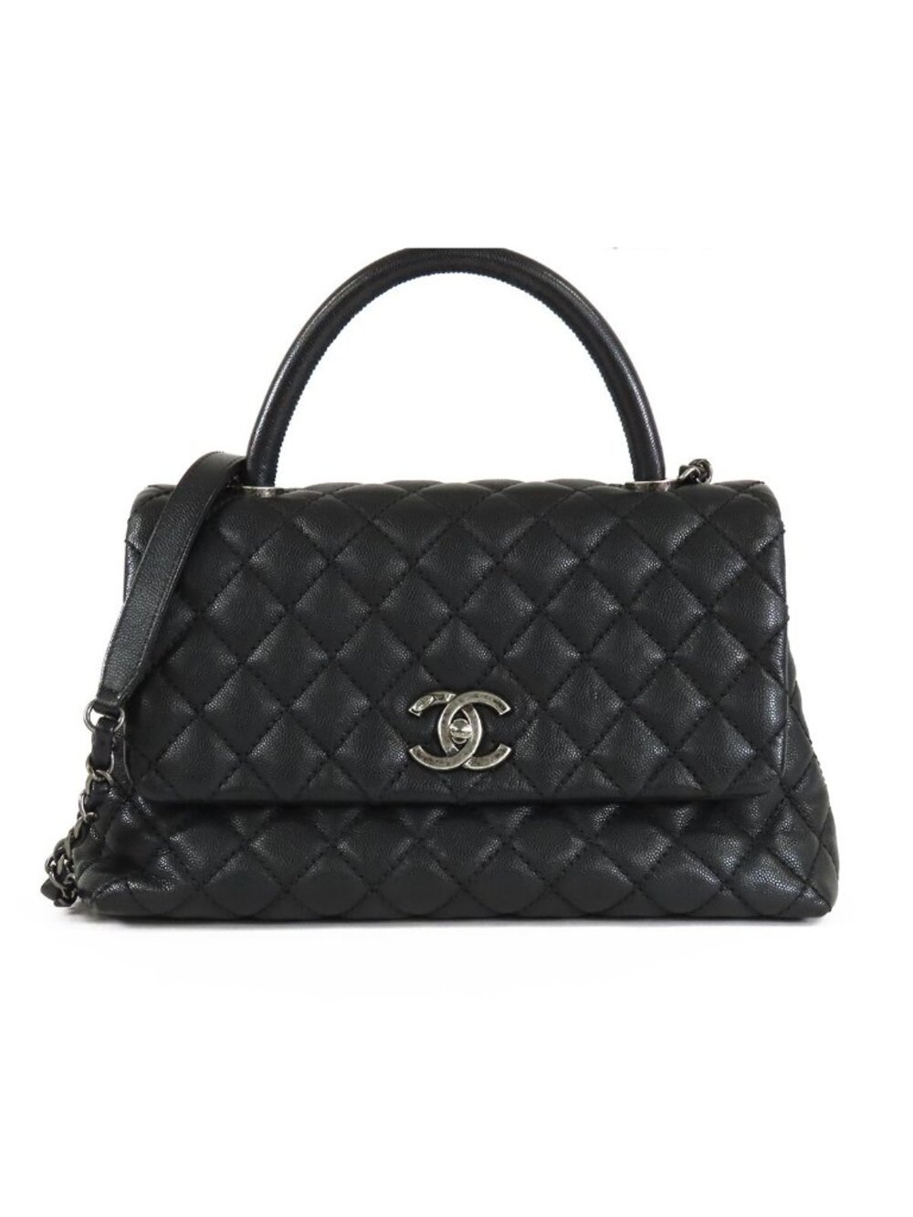Chanel Coco Handle S Black Silver Caviar Leather 2-Way Shoulder Bag